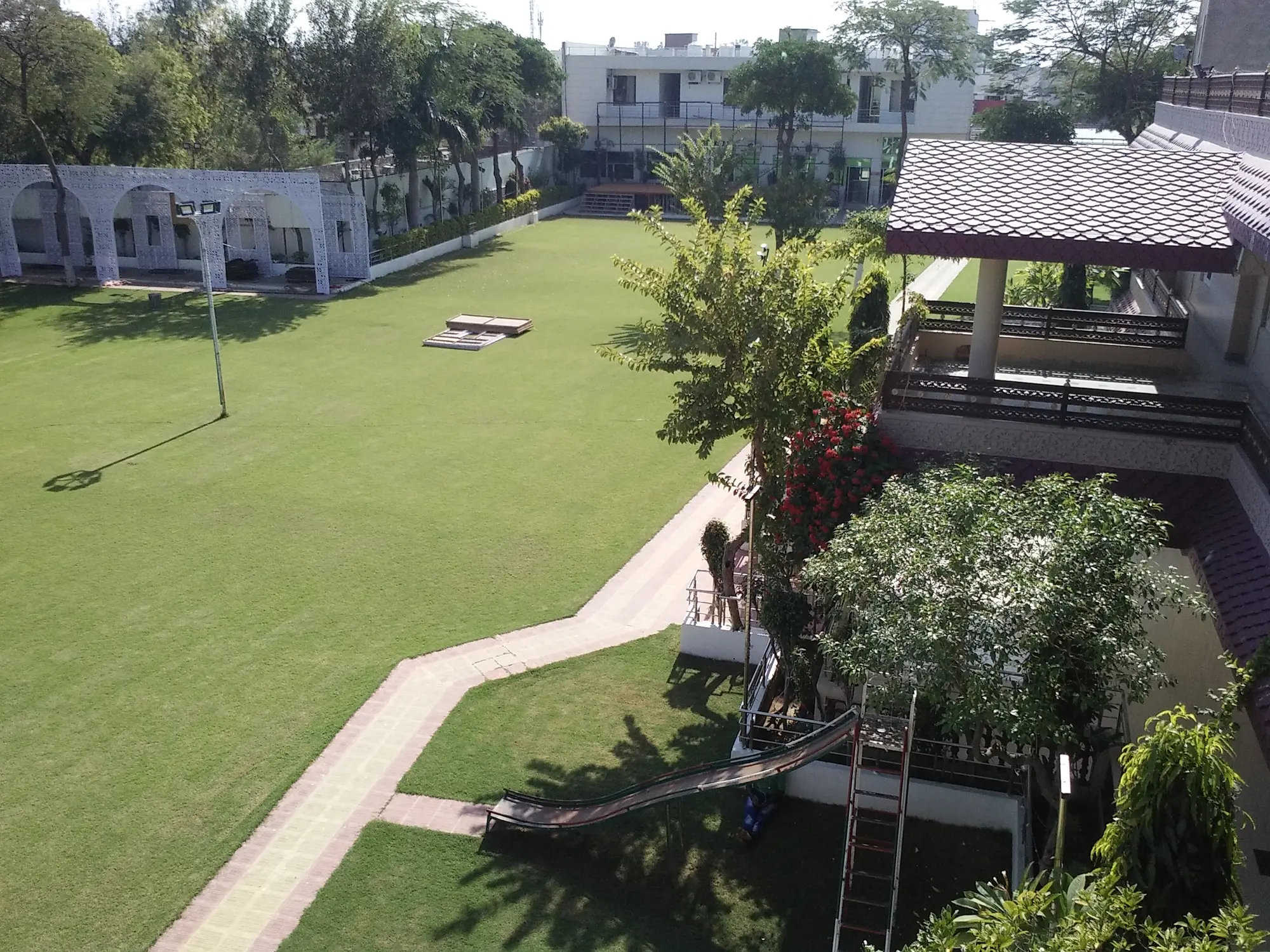 The green lawn of the Sanjog Resort marriage garden in Kota